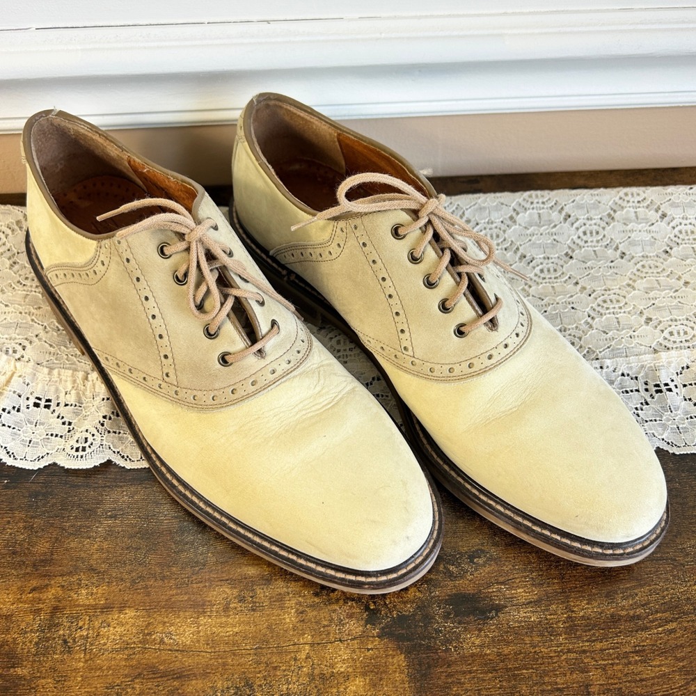 Vintage Johnston & Murphy J. Murphy Beige Tan Nubuck Saddle Shoes Brogue Oxford